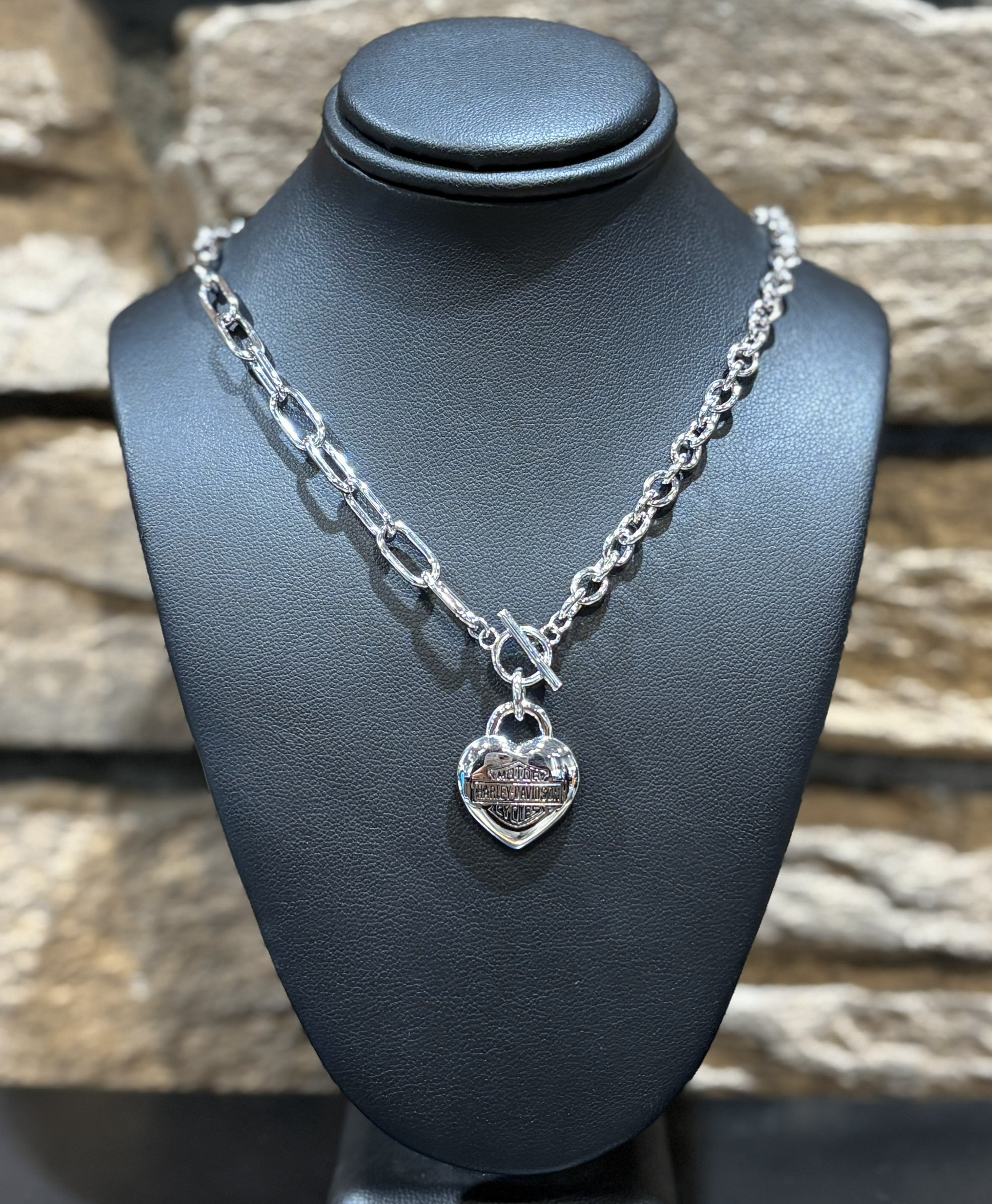 Harley-Davidson Chain-Link Heart 18" Sterling Silver Necklace