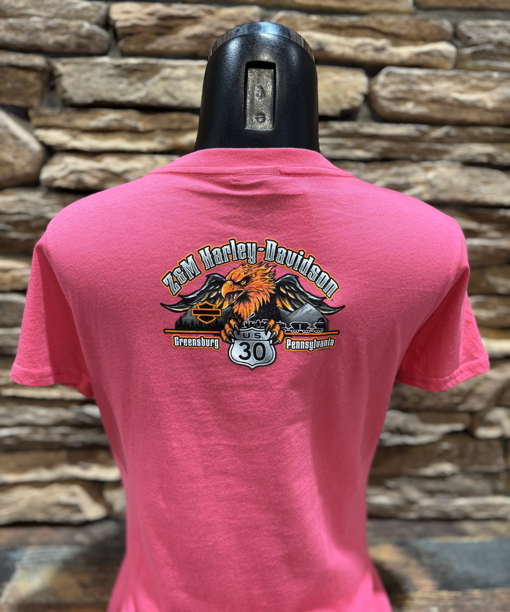 Women's H-D Pink Eagle Heart Short Sleeve