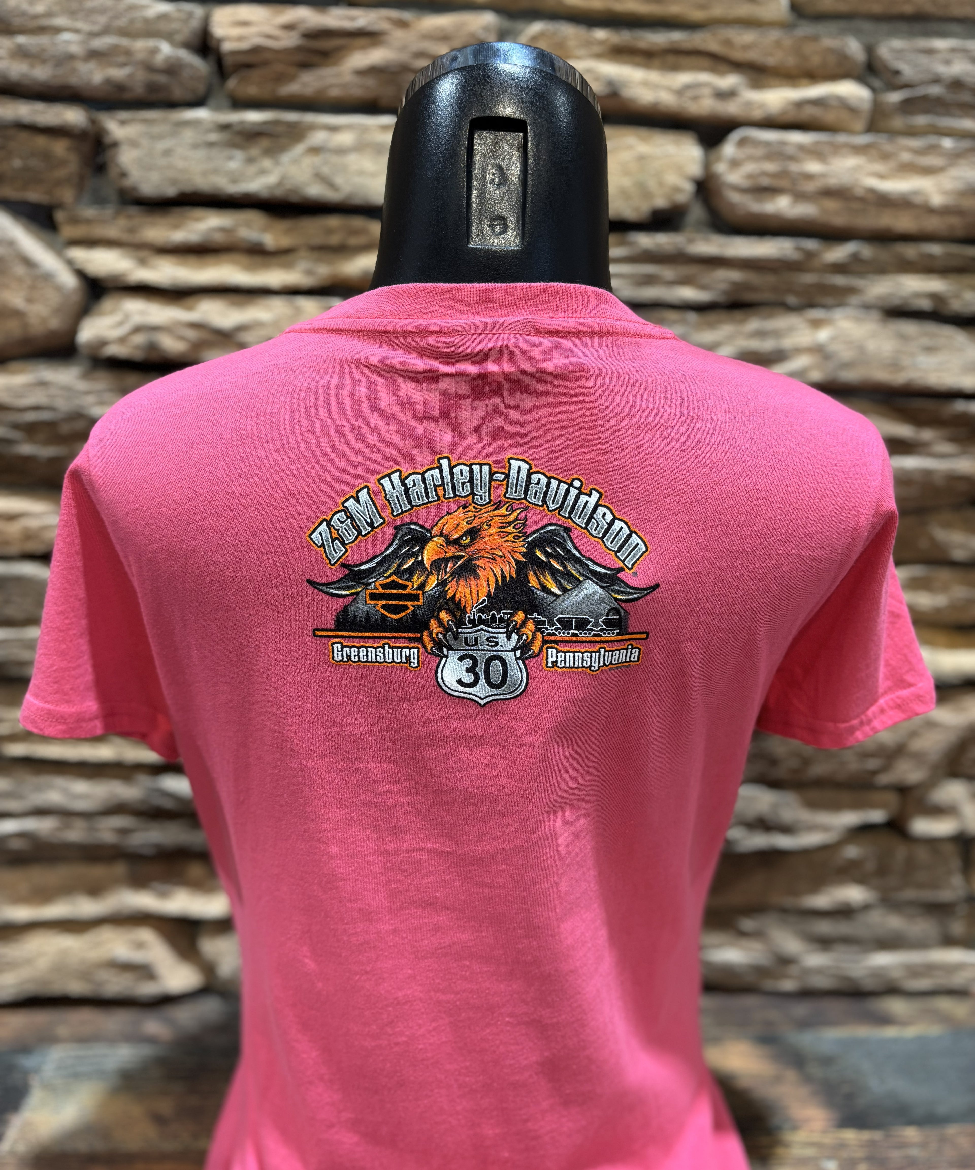 Women's H-D Pink Eagle Heart Short Sleeve