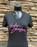 Women's H-D Pink Script V-Neck