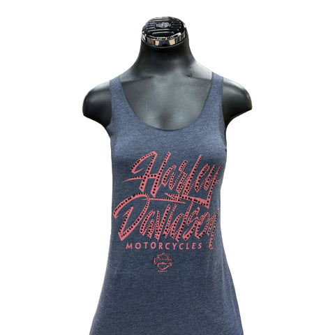 Women's H-D Navy Slick Script Tank