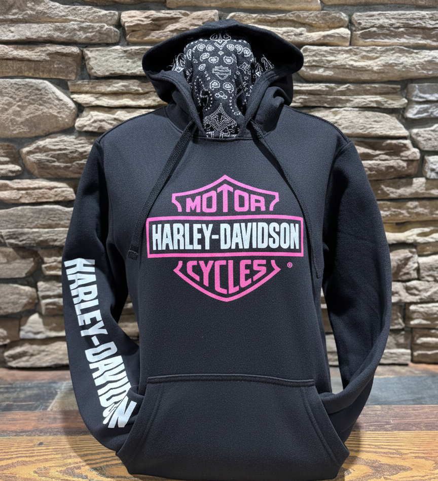 H-D Pink Bar & Shield Bandana Hoodie